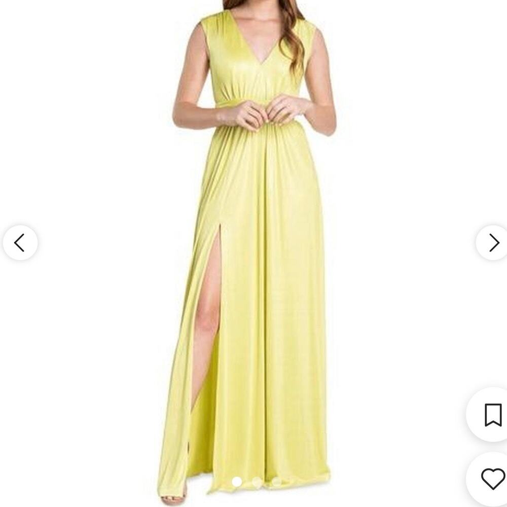 Dress The Population Krista Belted Sheen Maxi Dress Women's Small Lemongrass